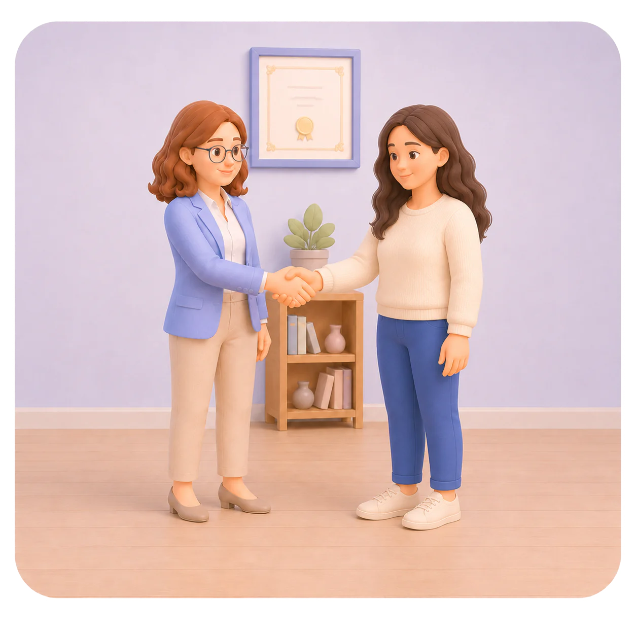 Illustration: Therapeutin und Patient geben sich die Hand