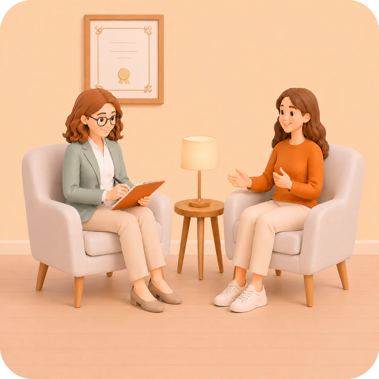 Illustration: Therapeutin und Patientin im Gespräch